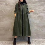 Naiste s&uuml;gis/talvine pikkade varrukatega fliisvoodriga vintage-stiilis keskmise pikkusega sametine mantel elegantne vabaaja trench-stiilis S tumeroheline v&auml;rv