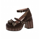 Moodsad 8CM Magusad T&uuml;drukud Lolita K&otilde;rge Kontsaga Platvormkingad , Noored Naised &Uuml;li&otilde;pilased Armsad &Scaron;okolaadikomm Vibu Pahkluup Mary Janes 35 &scaron;okolaad