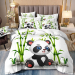 Laste multikalooma panda 3D digitaaltr&uuml;kiga voodipesu kolmeosaline komplekt cover 70 * 133 and 50 * 75 * 1 black