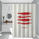 Retro K&ouml;&ouml;k Kala Sinine Sardiinid Punane Krabi Tuunikala Lihtne Du&scaron;ikardin Vannitoa Du&scaron;ikardin Lihtsalt Puhastatav H&otilde;&otilde;rutav Kerge L&auml;bipaistmatu 90x180 cm
