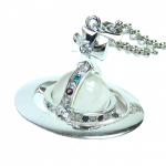 Vivienne Westwood Necklace Small Orb Pendant Rhinestone Decoration Silver Women Used