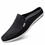 Mood Meeste Muulad Ehtsast Nahast Suvised Sandaalid Pealelibistatavad Vabaaja Kingad Hingavad Meeste Mokassiinid Sisetallad T&auml;iskasvanute Vabaaja Kingad 44 must