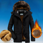 Puuvillase polsterdatud talvepolsterdatud jakk meeste keskmise pikkusega pluss sametist paksendatud suures suuruses lahtine eakate polsterdatud jakk meestele 6XL must