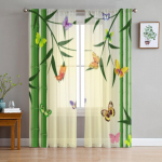 Idamaised bambusliblikad l&auml;bipaistev kardin elutuppa Magamistoa Voile kardinad akende jaoks Organza kardinad pidulikud t&uuml;llkardinad 135W x 114H(cm)