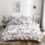 Marmorimustriga &uuml;hev&auml;rviline voodipesukomplekt - tekikott ja voodilina, 3 v&otilde;i 4 osa AU Queen 210x210cm 3-piece set valge/marmor