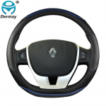 for Renault Laguna 2 3 4 Car Steering Wheel Cover Breathable Microfiber Leather + Carbon Fiber Fashion Auto Accessories D shape Black