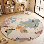Laste toa &uuml;mmargune vaip Maailmakaart Multikoomiline Loomamuster Hariv libisemiskindel matt M&auml;nguala Magamistoa kaunistus 80X80CM(2.6X2.6FT gray