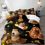 Pitsatega tekikotid 3D-tr&uuml;kiga toiduteemalised voodipesukomplektid Tekikatted lastele ja t&auml;iskasvanutele 1 tekikate 2 padjap&uuml;&uuml;ri Queen King suurus EU Single(135x200cm) black