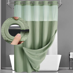 No Hook Shower Curtain with Snap in Liner Wagonfly Double Layer Shower Curtain -Fabric Waterproof Inner Liner, White Cloth Shower Curtains Washable 72''W x 75''H