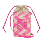 Loewe Ruudumustriline Iraca Palmiroost ja Vasikanahast &Otilde;la-Crossbody Kott Naiste kotid Looduslik Lilla-Punane C630G35X06-2671 Basic Set (Bag+Dust Bag)
