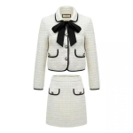 2026 Kevad Vintage 2-osaline Seelikukomplekt Naistele Elegantne Ruuduline Mantel + Kitsas Seksikas Seelik Kontoridaami Bleiserid &Uuml;likonnad Korea Mood &Scaron;ikk S valge