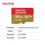 SanDisk m&auml;lukaart Extreme microSDXC kaart 256GB 128GB 512GB 64GB 32GB Lugemiskiirus 100MB/s TF-kaart U3 UHS-I 4K UHD Micro SD kaart telefoni, kaamera, GoPro jaoks 【512GB】