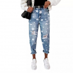 Boyfriend Jeans Woman Slim Hole teksad naistele viieharulise t&auml;hega rebenenud teksad T&auml;nava vabaaja sinised teksap&uuml;ksid L sinine