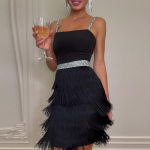 Naiste pidulik seksikas kleit Moodne &uuml;hev&auml;rviline litritega narmaskleit L must