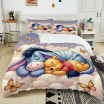 3D W-Winnie Puhh Eeyore Tr&uuml;kitud Voodipesukomplekt 1 Tekikott 2 Padjap&uuml;&uuml;ri T&auml;iskasvanutele ja Lastele Soe Pehme Voodipesukomplekt Potdemiel 135x200cm