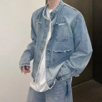 Meeste Vabaaja Pesitud Denim Jakk Streetwear Rebitud Seisukrae Tekstuuriga Retro Jakk Suur Suurus M sinine