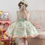 Jaapani Kawaii Lolita JSK Kleit Naistele Viktoriaanlik Retro Volang Viinamarjamuster Sidumisside Vibu J&auml;relkandev Printsessi Kleit Peokleit Mini S roheline