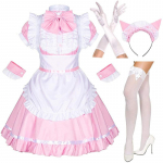 S-4XL Must Valge Kass Neiu Kost&uuml;&uuml;m Cosplay Seksikas Lolita Anime Armas Pehme T&uuml;druk Neiu &Uuml;likond Atraktiivne Komplekt Lava Kelneri Kost&uuml;&uuml;mid S&Other