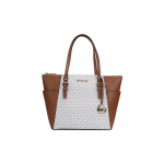 MICHAEL KORS &otilde;lakott Charlotte presb&uuml;oopiline pendelr&auml;ndaja t&otilde;mblukk PVC nahk Totes Totes ostuk&auml;epide regulaarne naiste vaniljev&auml;rvi sobitus pruun