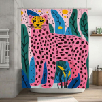 Erksa prindiga loomade du&scaron;ikardin: Leopardikujundus julges roosas v&auml;rvis roheliste lehtedega Veekindel kang vannitoakaunistusteks (as the picture,120x180cm) black