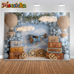 Mocsicka Lennuk Kuum&otilde;hupall Fotograafia Taust Sinine Taev Pilved Kohvrid Taust Laste Seiklus Pildistamised Seinavaip Poly-150x100cm gray