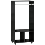 Avatud riidekapp ratastel, Magamistoa riidekapp riidepuutoruga, 2 hoiuriiulit, Liikuv riidepuu riietusruumi, esikusse, Must 60 x 40 x 128 cm
