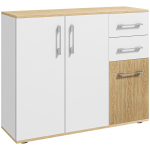Buffet, 3 ukse, 2 sahtli ja reguleeritava riiuliga panipaik, 90 x 30 x 75,5 cm, valge ja naturaalne puit 90 x 30 x 75.5 cm