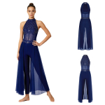 T&uuml;drukute Tantsuv&otilde;istluse Bodysuit Kivist Halter Seljata Tight Mesh Flowy Layer Unitard Lava Esituseks XXL tumesinine v&auml;rv