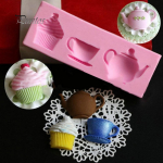 Clean Products 3 s&uuml;vendiga silikoonist teekannu tass Cupcake Fondant vormi k&uuml;psetusplaadi koogi kaunistust&ouml;&ouml;riist Random Color
