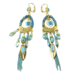 Les Tr&eacute;sors De Lily [Q1318] - Dormeuses Cr&eacute;ateur 'Acapulco' turquoise dor&eacute; - 90x23 mm t&uuml;rkiissinine