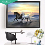 Creative Resin Round Drill Full Drill Black and White Horse DIY Teemantmaali Kodu Elu 20X30CM