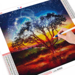 T&auml;isruudukujuline/&uuml;mmargune teemantmaaling puu teemanttikandid ristpistes maastik mosaiik kodukaunistus Full Round 30x30CM