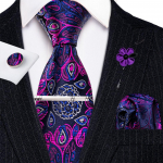 &Scaron;ikk lipsukomplekt meestele žakaarkootud siidist lips Hanky ​​mansetin&ouml;&ouml;pide komplekt Barry.Wang N-0281