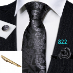 Barry.Wang meeste siidist kaelalips kuldse lipsuga baari taskur&auml;tiku mansetin&ouml;&ouml;pide komplekt N-0822