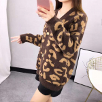 Uus s&uuml;gistalvine &uuml;lisuur kampsun Leopard kardigan vabaaja naiste kootud V-kaelusega džemprid s&uuml;gisesed naisteriided C-221 One Size pruun
