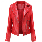 Naiste kunstnahast as&uuml;mmeetriline k&auml;rbitud jope, lukuga &uuml;les, PU Moto Biker l&uuml;hike mantel &otilde;huke v&auml;lisriided vintage n&ouml;&ouml;ridega Crop Racer mootorratta pommitaja s&uuml;gis kevad uus S punane