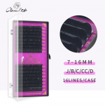GLAMLASH 16 rida 0,10 mm klassikaline looduslik ripsmepikendus Individuaalne 7-16 mm vol&uuml;&uuml;miga pehme kunstnaaritsa ripsmepikendus 0.10 C 7mm must