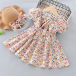Suvine t&uuml;drukute lilleline kleit lastele Baby Bow l&uuml;hikeste varrukatega printsesskleidid t&uuml;drukutele puuvillased lasteriided 100