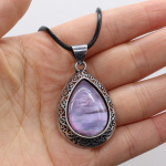 Looduslikust kivist ripats Kaelakee Roosa Kvarts Amet&uuml;st T&uuml;rkiis Malahhiit Ahhaat Lapis Lasuli Opaal Choker Nahast K&ouml;iekett Kaelakeed Naistele Ehted 27x40mm