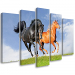 Viieosalise pildiga l&otilde;uenditr&uuml;kk Galloping horses 100x70 sinine