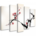 Viieosalise pildiga l&otilde;uendiprint Cherry Blossom Japan Natur 100x70 beež