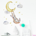 Swing Rabbit Moon Lasteaia Dekoratsioonikleebis Lastetoa Magamistoa Seinakleebis 30x90cm