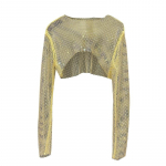 Naiste strassid V&otilde;rgusilmast pikkade varrukatega Crewneck Crop Top L&auml;bi v&otilde;rk Ehted Bikiinid Cover Up Rave Party Clubwear kollane