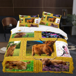 3D Highland Cow seeria voodipesukomplekt loomadele tr&uuml;kitud tekikott ja padjap&uuml;&uuml;r AU/US/UK/DE t&auml;issuuruses kiiresti kuivav kodukaunistus Baby 100x135cm