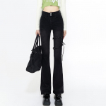 Lace Up Flare Teksad Naised Suvine Must Vintage K&otilde;rge V&ouml;&ouml;koht &Otilde;hukesed p&uuml;ksid Denim P&uuml;ksid T&auml;navar&otilde;ivad Korea mood Y2K S must