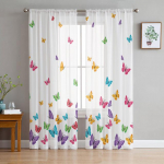 Lilled Liblikad Oksad Lillad Valged T&uuml;llkardinad Elutoa kaunistamiseks Sifonki Sheer Voile K&ouml;&ouml;k Magamistoa kardin 1 PCS W100XH250cm