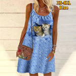 Naiste lill, kaks kassipoega, tr&uuml;kitud minikleit, varrukateta peokleit, suvine rannakleit, p&auml;ikesekleit XS sinine