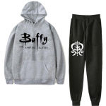 Uus mood meeste naiste dressid Buffy The Vampire Slayer Print Casual kapuuts ja p&uuml;ksid 2tk Komplektid S&uuml;giskevad meeste riided XXL