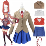 M&auml;ng Doki Doki Kirjandusklubi Monika Cosplay Mantel S&auml;rk Vest Seelik Aksessuaarid Parukas Halloweeni Kost&uuml;&uuml;mid Peokost&uuml;&uuml;mid L-(Costume+Wig)