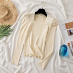 Elegantne kandilise kaelusega naiste s&uuml;giskampsun 2023, puhvis, pikkade varrukatega, kootud pulloverid, vabaaja džemprid, moelised soliidsed kudumid, naiste l&uuml;hikesed topid 22925 One Size must